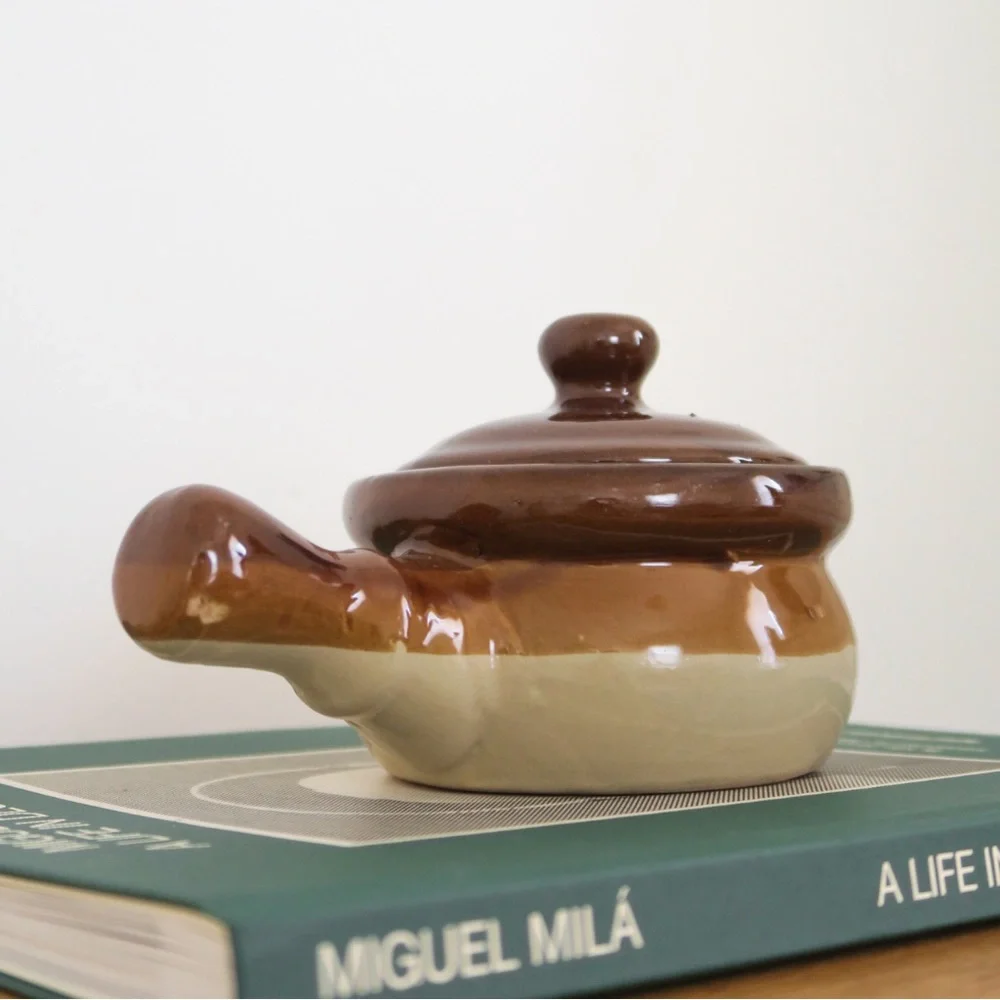 Vintage French Onion Soup Crock Stoneware Bowl with Lid
